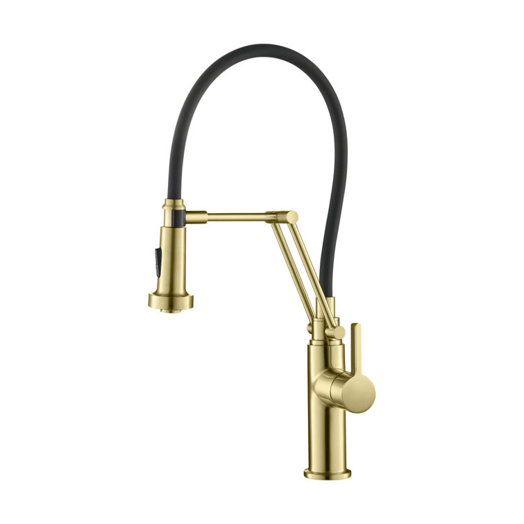 Brushed Gold Single Handle Pull Down Kitchen Faucet with Spray