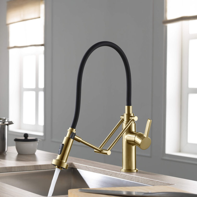 Brushed Gold Single Handle Pull Down Kitchen Faucet with Spray