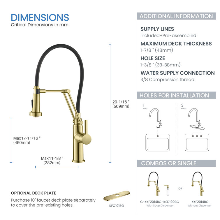 Brushed Gold Single Handle Pull Down Kitchen Faucet with Spray