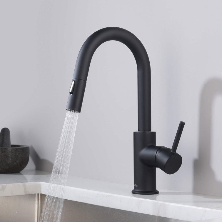 Matte Black Solid Brass Single Handle Kitchen Faucet with Pull-out Spray