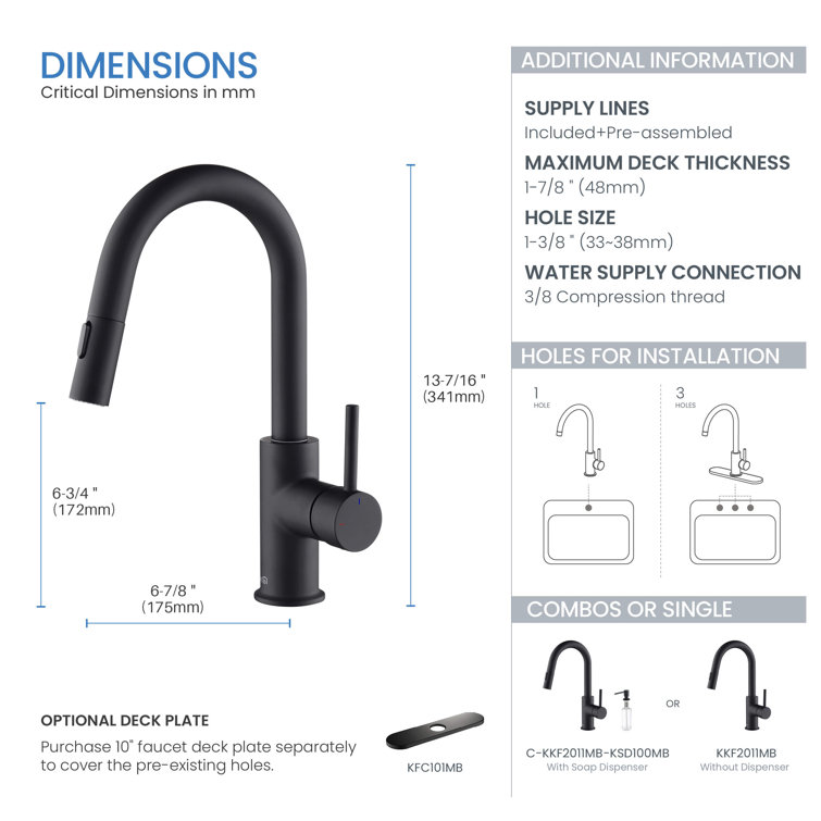Matte Black Solid Brass Single Handle Kitchen Faucet with Pull-out Spray