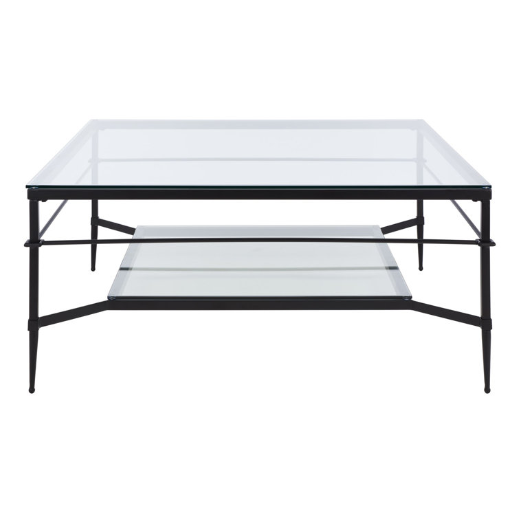 Mieka Black Iron and Glass Square Coffee Table with Storage