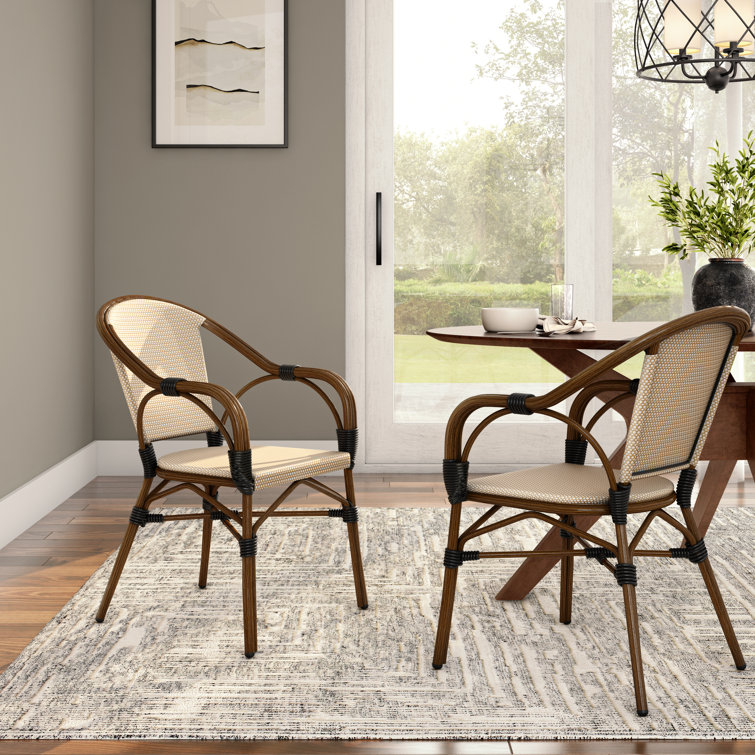 Ivan Cream and Tan Aluminum Outdoor Dining Chairs, Set of 2