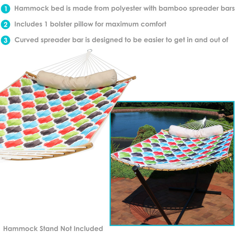 Vivid Multicolor Quilted 2-Person Hammock with Bamboo Spreader Bars