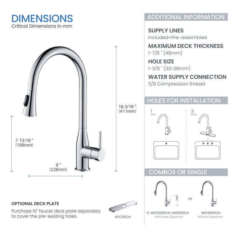 Chrome Single Handle Pull-Out Spray Kitchen Faucet with Soap Dispenser