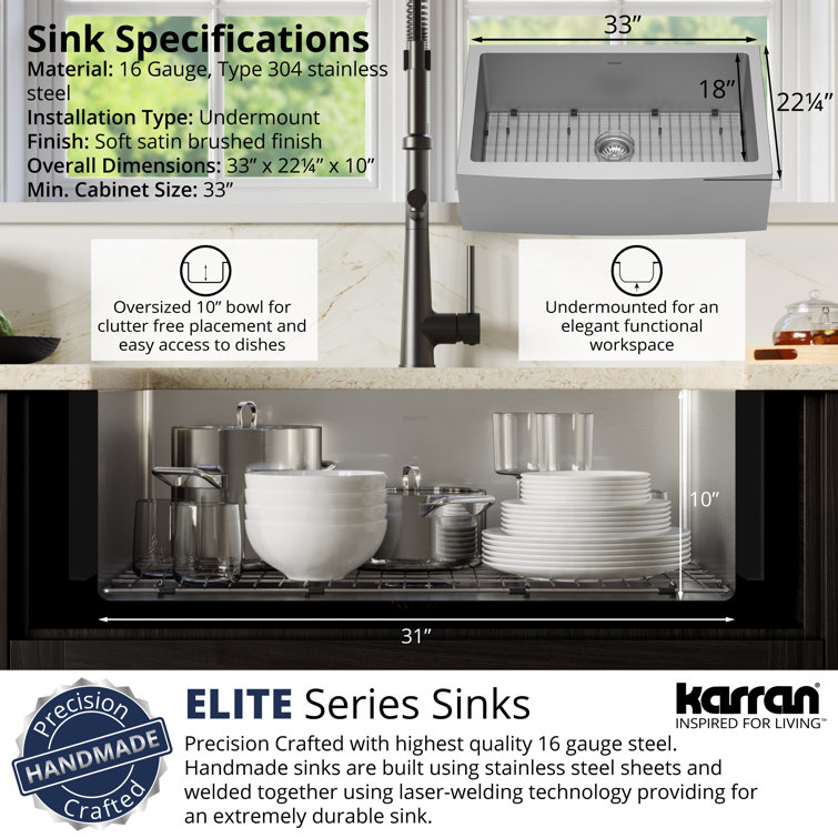 Stainless Steel 33'' Single Bowl Farmhouse Kitchen Sink