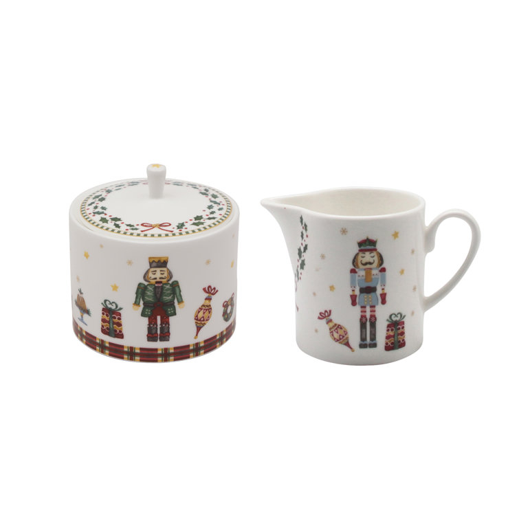 Festive Nutcracker Fine Bone China Sugar Bowl and Creamer Set