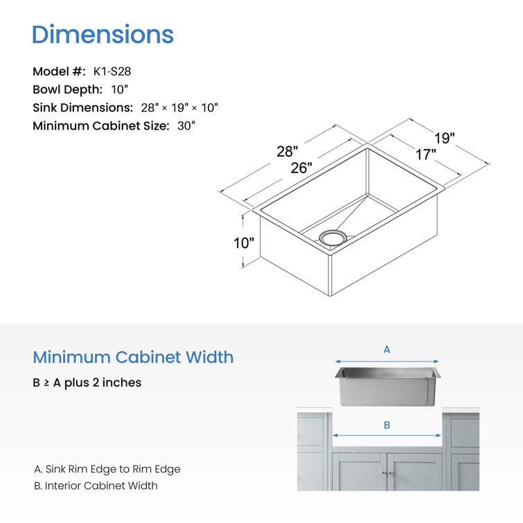 28'' Rectangular Undermount Single Bowl Stainless Steel Kitchen Sink