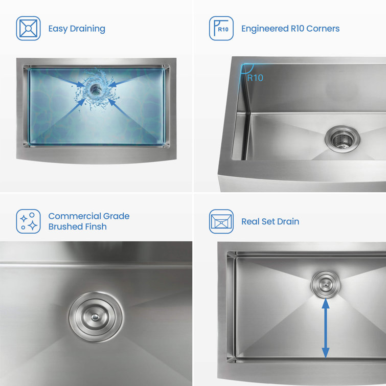 33'' Stainless Steel Farmhouse Apron Single Bowl Kitchen Sink