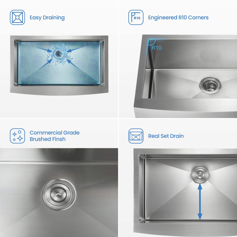 36'' Stainless Steel Farmhouse Apron Single Bowl Kitchen Sink