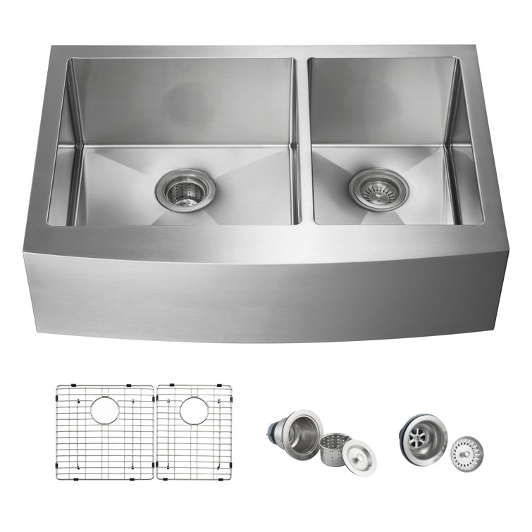 33'' L Farmhouse / Apron Double Bowl Fireclay Kitchen Sink