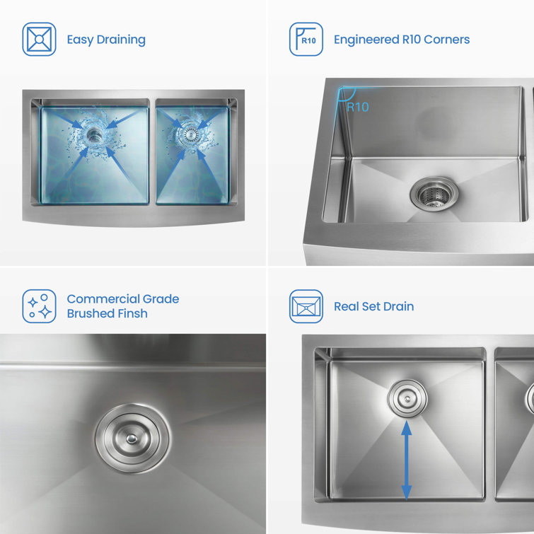 36'' Stainless Steel Farmhouse Double Bowl Kitchen Sink