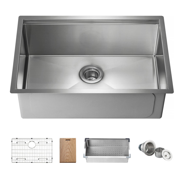 28'' Satin Stainless Steel Undermount Single Bowl Kitchen Sink