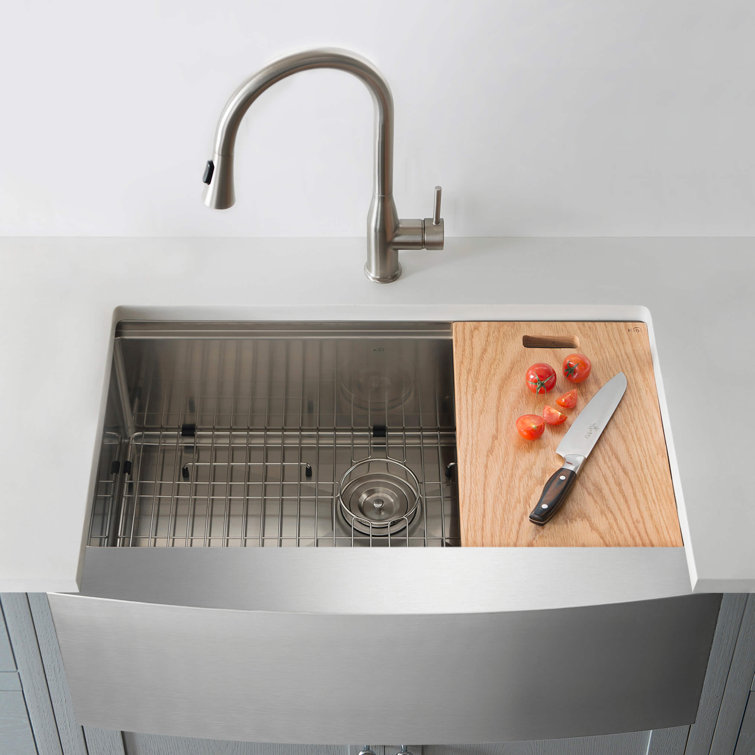 30'' Satin Stainless Steel Farmhouse Single Bowl Kitchen Sink