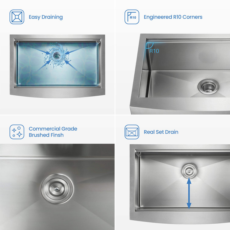 33'' Stainless Steel Farmhouse Apron Single Bowl Kitchen Sink