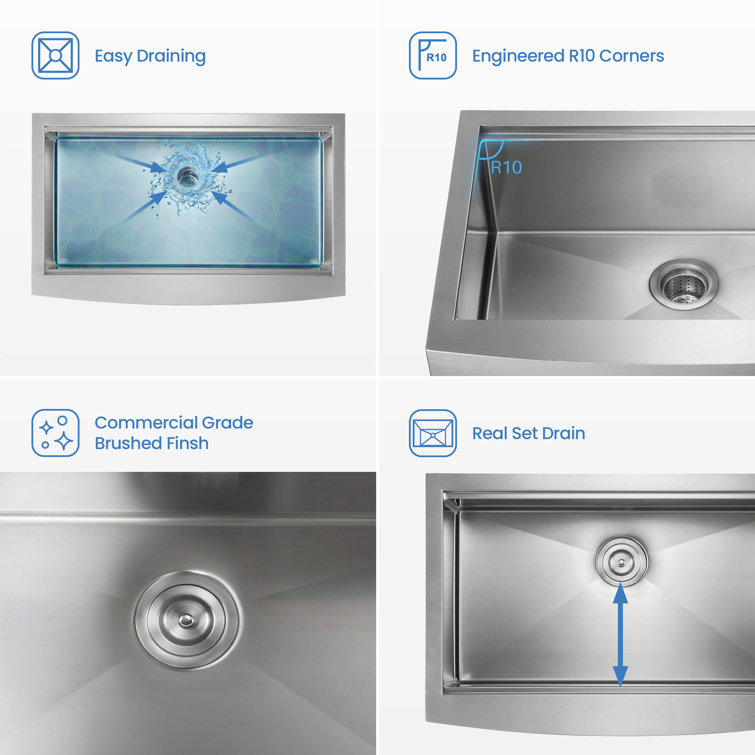 36'' Stainless Steel Farmhouse Apron Single Bowl Kitchen Sink