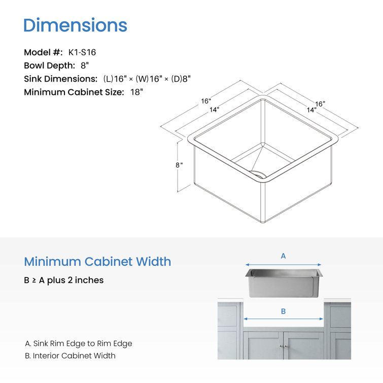 16'' Stainless Steel Undermount Single Bowl Kitchen Sink