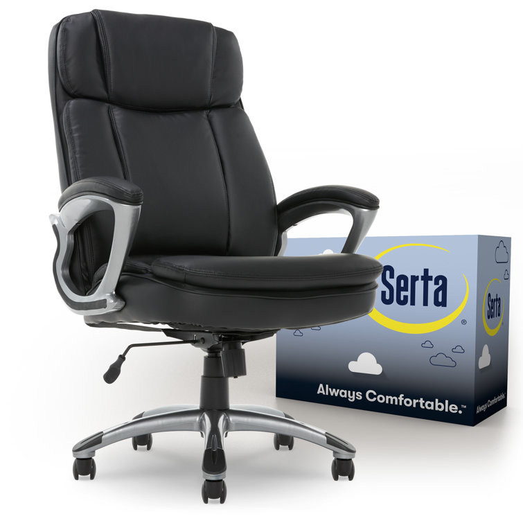 Executive Swivel Office Chair with Lumbar Support, Black Faux Leather