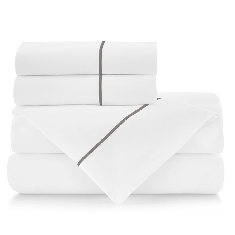 Platinum Queen Cotton Percale Sheet Set with Satin Stitch