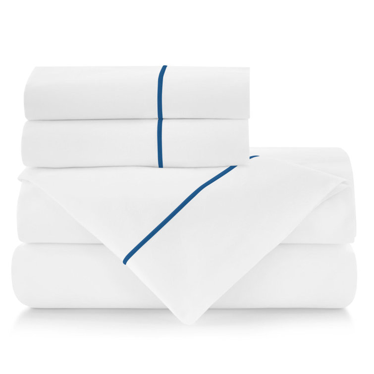 Platinum Queen Cotton Percale Sheet Set with Satin Stitch