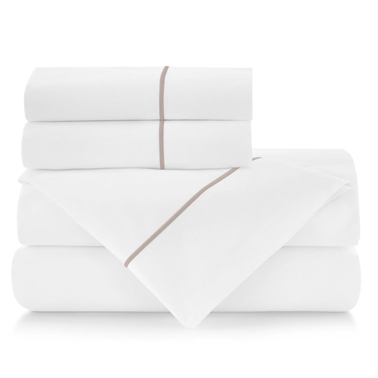 Platinum Queen Cotton Percale Sheet Set with Satin Stitch