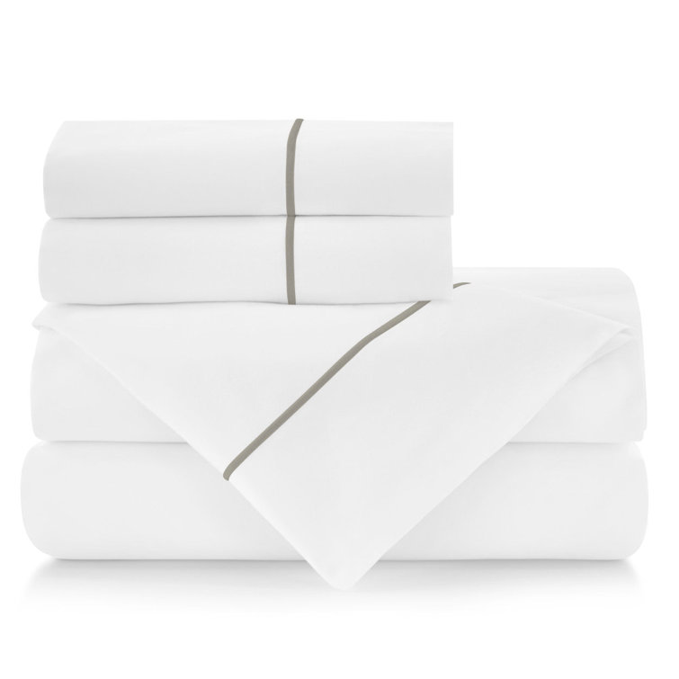 Platinum Queen Cotton Percale Sheet Set with Satin Stitch
