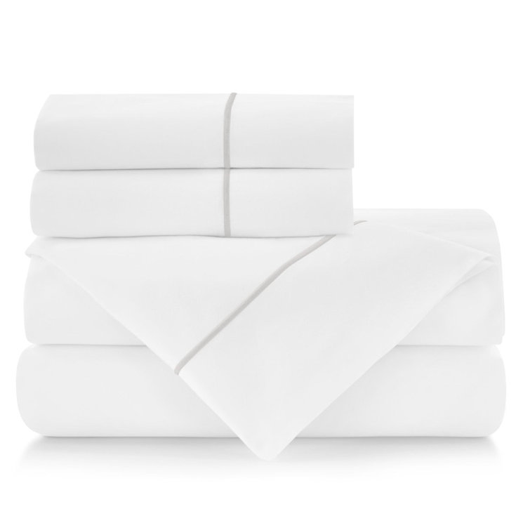 Platinum Queen Cotton Percale Sheet Set with Satin Stitch