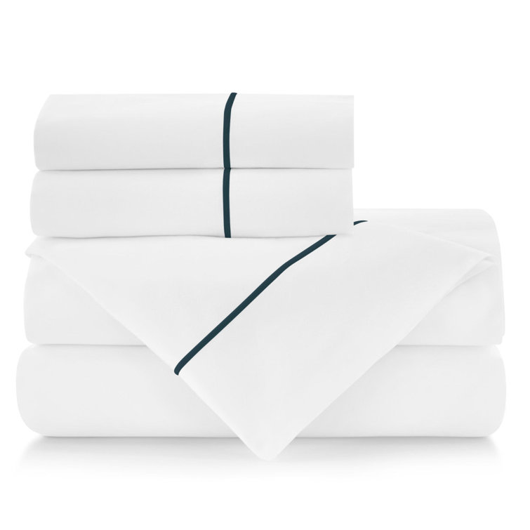 Platinum Queen Cotton Percale Sheet Set with Satin Stitch