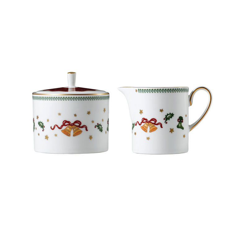Festive Bone China Sugar & Creamer Set with 24k Gold Plating