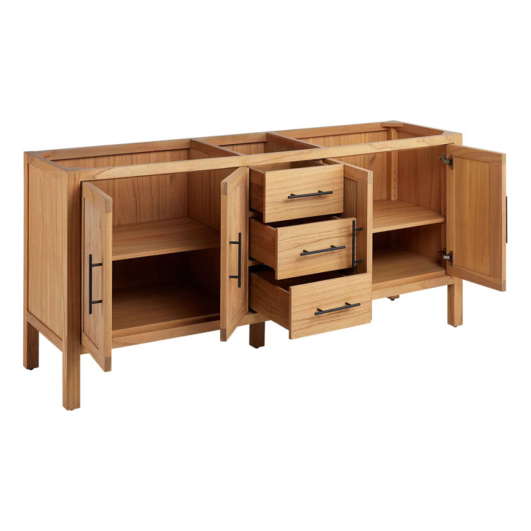 72" Natural Mindi Double Bathroom Vanity with Matte Black Handles