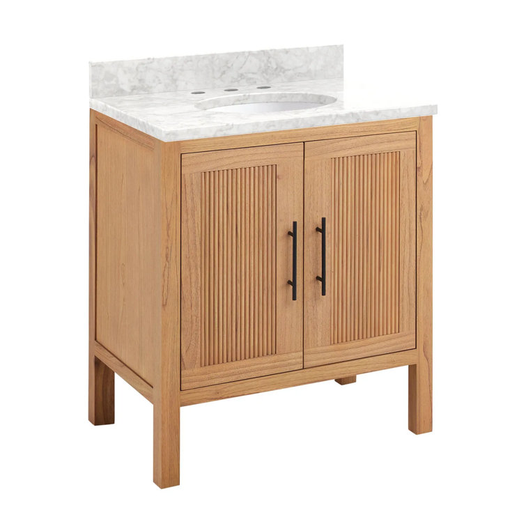 30'' Natural Wood Single Bathroom Vanity with Marble Top