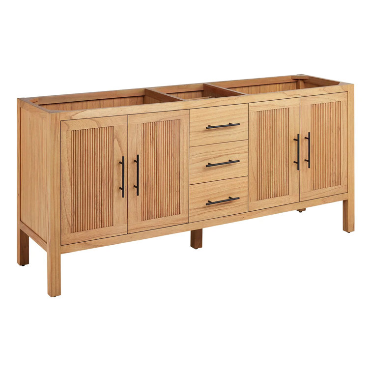 72" Natural Mindi Double Bathroom Vanity with Matte Black Handles