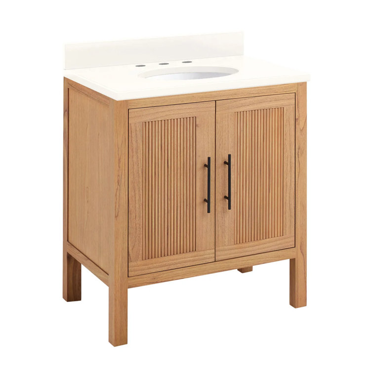 Ayanna 30" Natural Wood Single Vanity with Arctic White Quartz Top