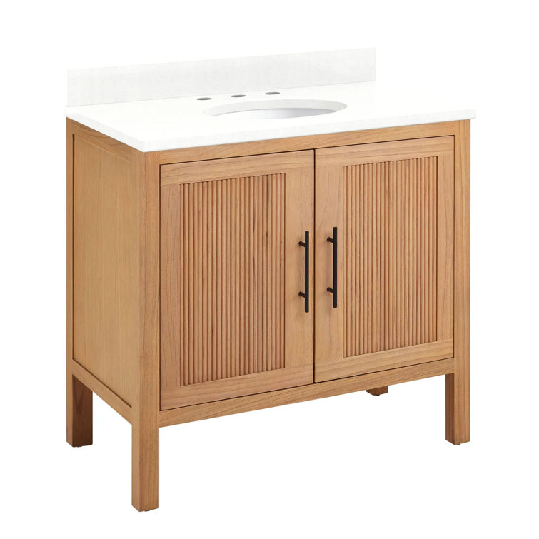 Ayanna 36" Feathered White Quartz Single Bathroom Vanity with Mindi Wood