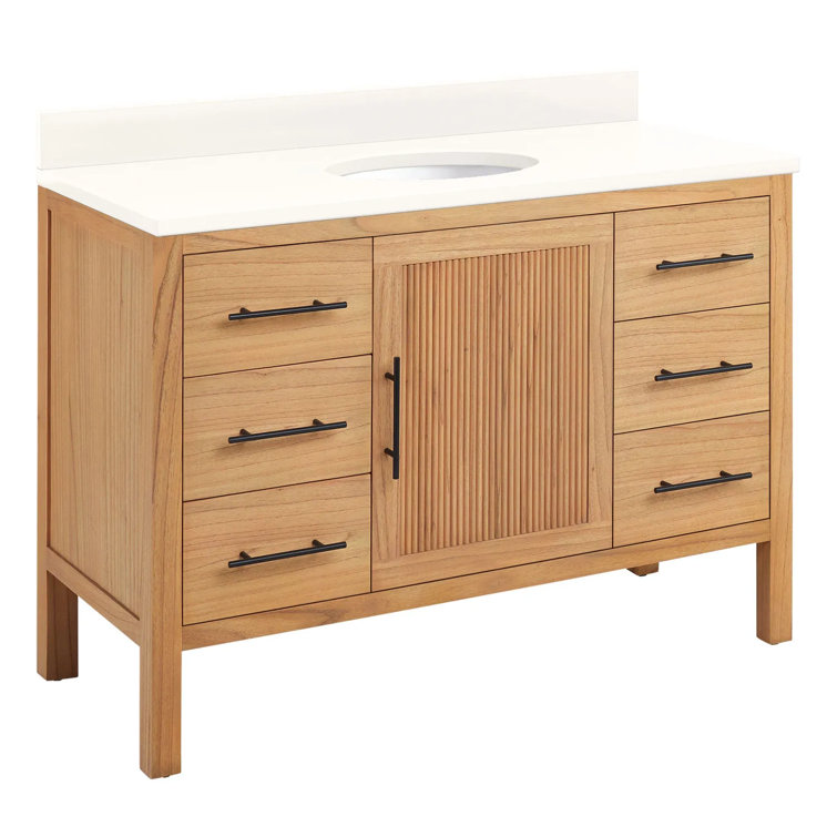 48" Natural Wood Single Bathroom Vanity with Arctic White Quartz Top