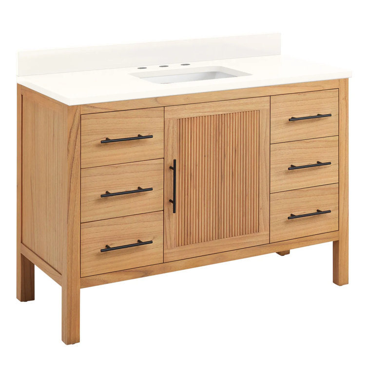 48" Natural Oak Single Bathroom Vanity with Arctic White Quartz Top