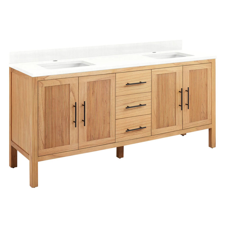 Feathered White Quartz Single Freestanding Bathroom Vanity