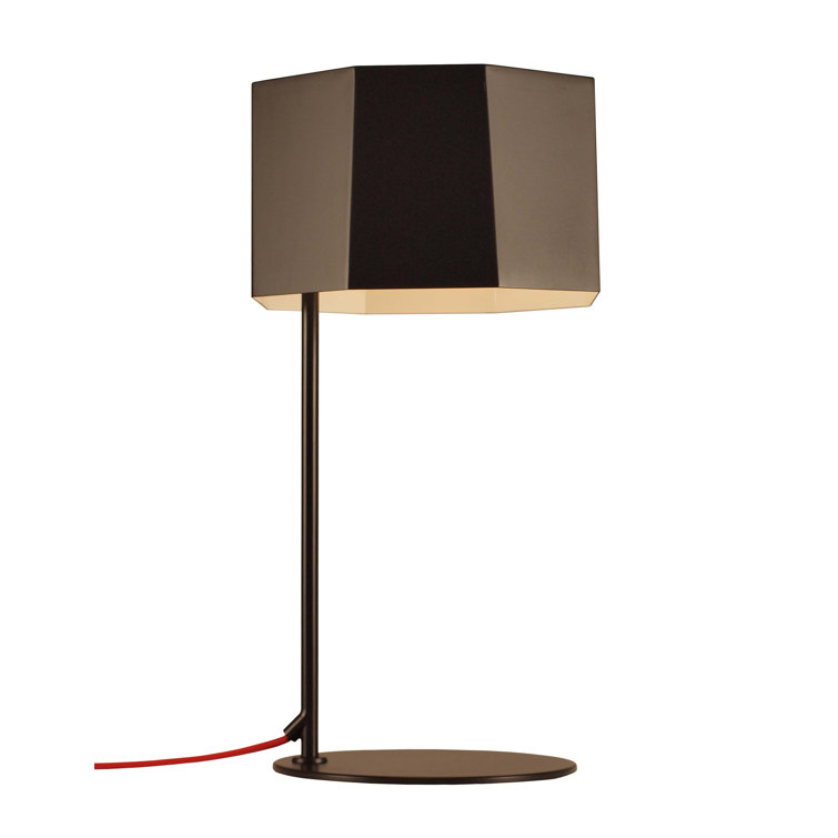 Black Metal Asymmetrical Table Lamp with Wooden Accents