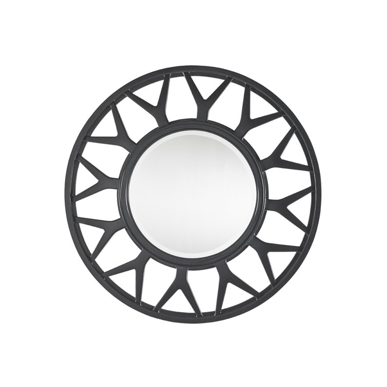 Carrera Esprit 42" Transitional Round Wood Mirror in Black/Gray