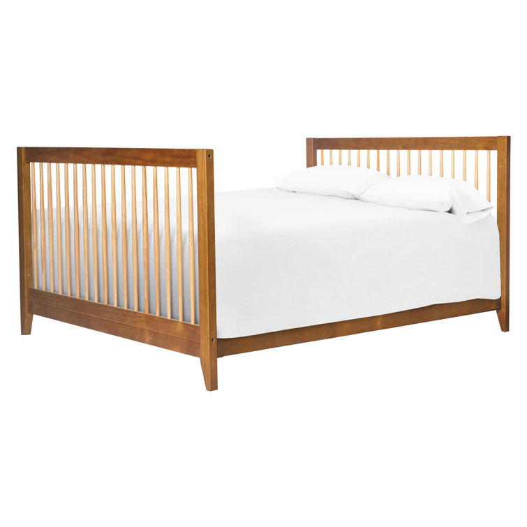 Chestnut and Natural Mid-Century Modern Convertible Crib
