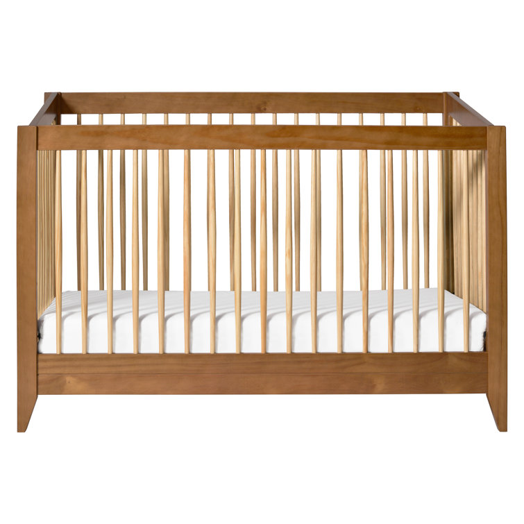 Chestnut and Natural Mid-Century Modern Convertible Crib