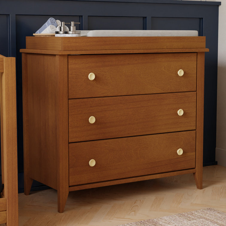 Sprout 3-Drawer Mid-Century Modern Changer Dresser in Chestnut/Natural