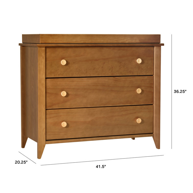 Sprout 3-Drawer Mid-Century Modern Changer Dresser in Chestnut/Natural