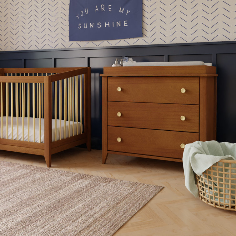 Sprout 3-Drawer Mid-Century Modern Changer Dresser in Chestnut/Natural