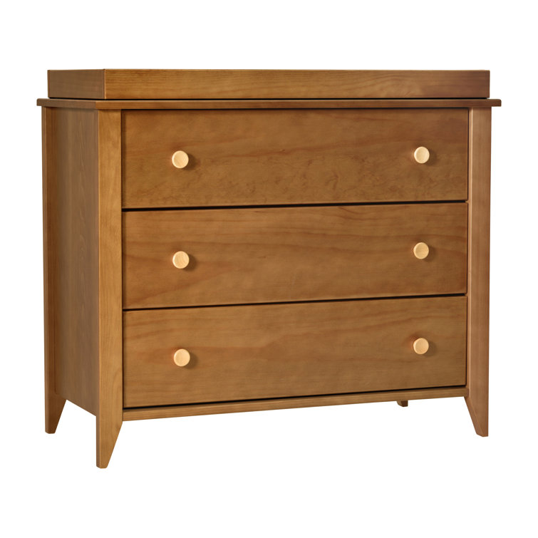 Sprout 3-Drawer Mid-Century Modern Changer Dresser in Chestnut/Natural