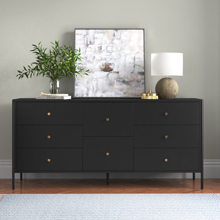 Modern Industrial Black Iron 8-Drawer Double Dresser
