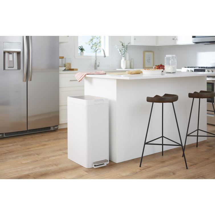 13-Gallon White and Stainless Steel Slim Step Trash Can