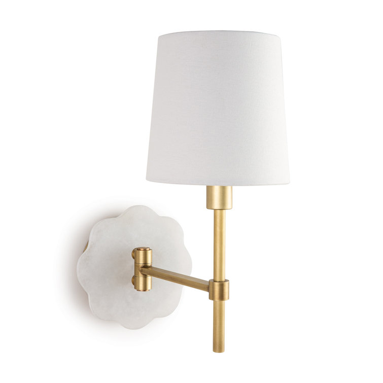 Natural Brass Swing Arm Sconce with Linen Shade