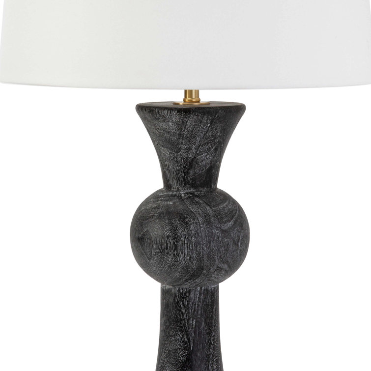 Vaughn Ebony Birch Wood Table Lamp with White Linen Shade