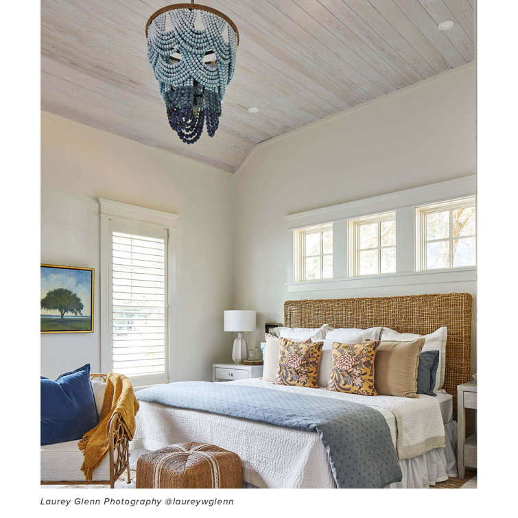 Blue Ombre Beaded Birch Wood 8-Light Chandelier